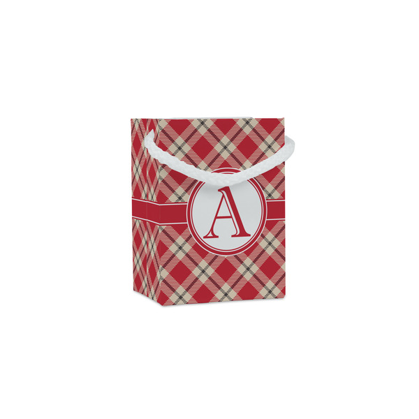 Custom Red & Tan Plaid Jewelry Gift Bags - Gloss (Personalized)