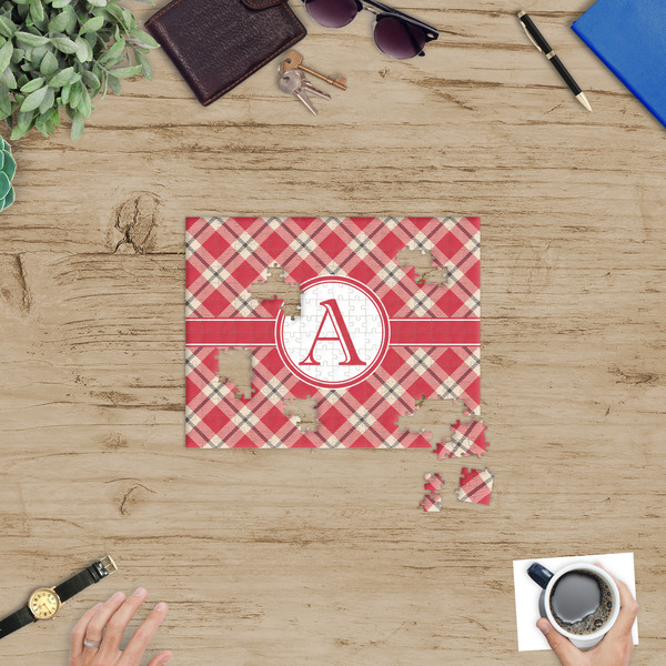 Red & Tan Plaid Jigsaw Puzzle 252 Piece - In Context