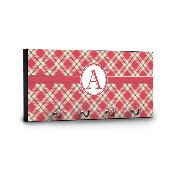 Red & Tan Plaid Key Hanger - Front View with Hooks