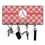 Red & Tan Plaid Key Hanger w/ 4 Hooks w/ Initial
