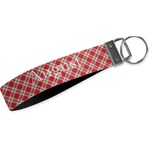 Red & Tan Plaid Webbing Keychain Fob - Small (Personalized)