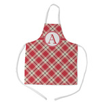 Red & Tan Plaid Kid's Apron w/ Initial