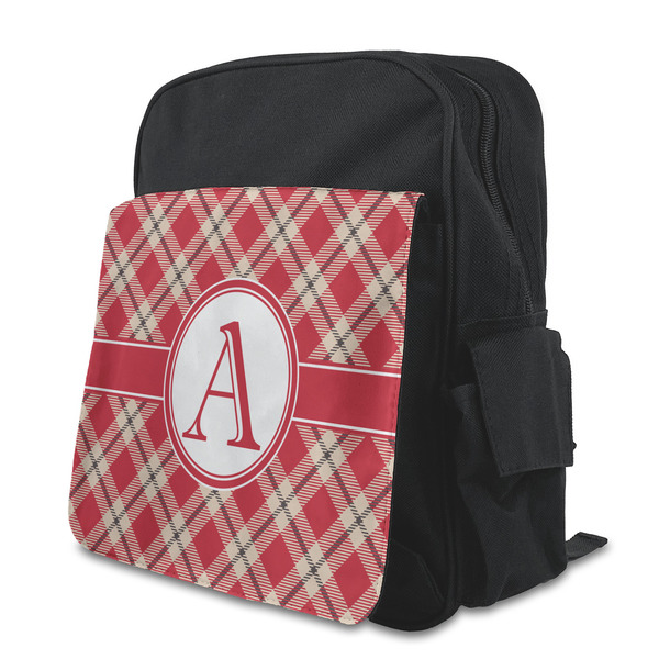 Custom Red & Tan Plaid Preschool Backpack (Personalized)