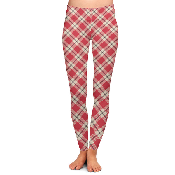 Custom Red & Tan Plaid Ladies Leggings - Large
