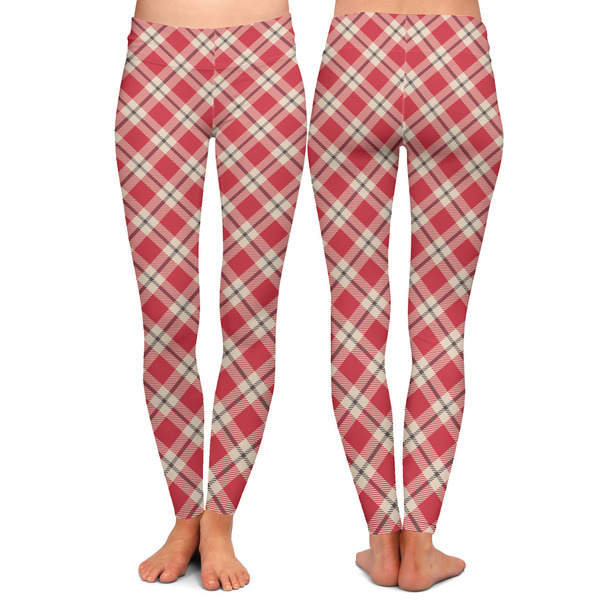Red & Tan Plaid Ladies Leggings - Front and Back