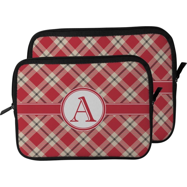 Red & Tan Plaid Laptop Sleeve (Size Comparison)