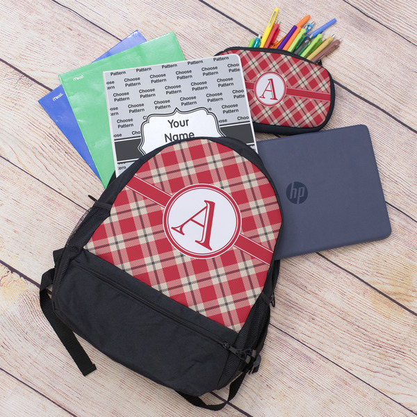 Red & Tan Plaid Large Backpack - Black - With Stuff