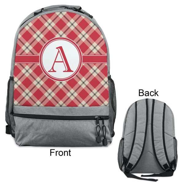 Red & Tan Plaid Large Backpack - Gray - Front & Back View
