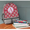 Red & Tan Plaid Large Backpack - Gray - On Desk