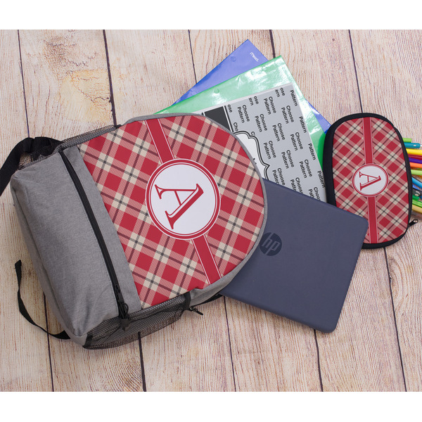 Red & Tan Plaid Large Backpack - Gray - With Stuff