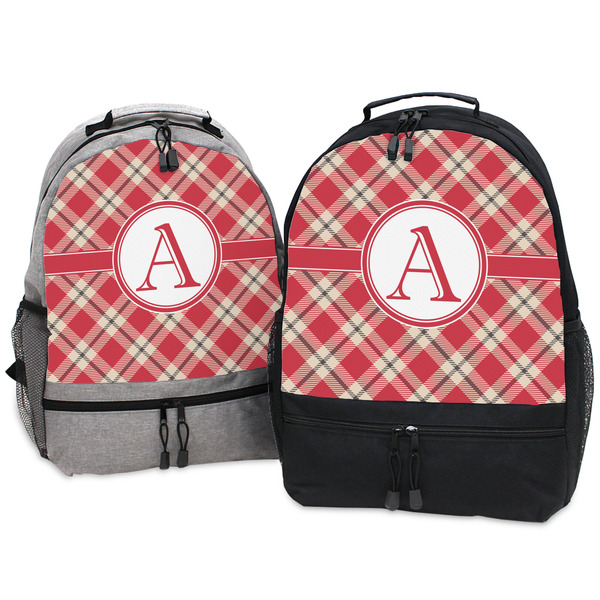 Red & Tan Plaid Large Backpacks - Both