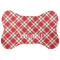 Red & Tan Plaid Bone Shaped Dog Food Mat (Large) (Personalized)