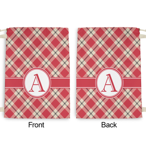 Red & Tan Plaid Large Laundry Bag - Front & Back View
