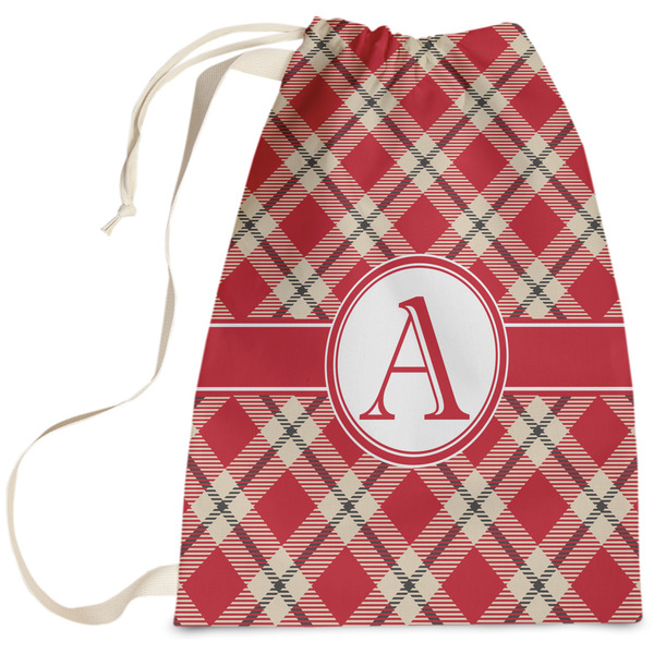 Custom Red & Tan Plaid Laundry Bag - Large (Personalized)