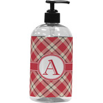 Red & Tan Plaid Plastic Soap / Lotion Dispenser (Personalized)