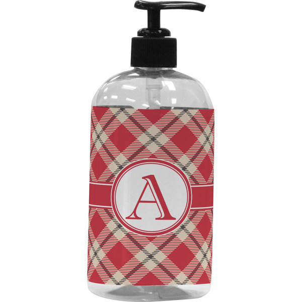 Custom Red & Tan Plaid Plastic Soap / Lotion Dispenser (Personalized)