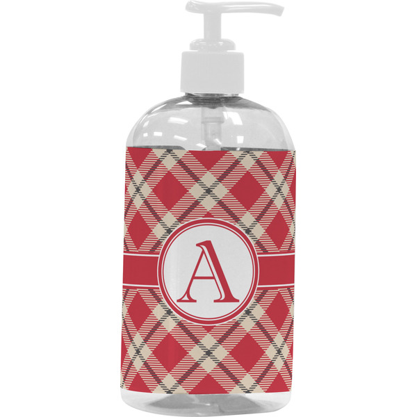 Red & Tan Plaid Large Liquid Dispenser (16 oz) - White