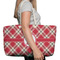 Red & Tan Plaid Large Rope Tote Bag - In Context View
