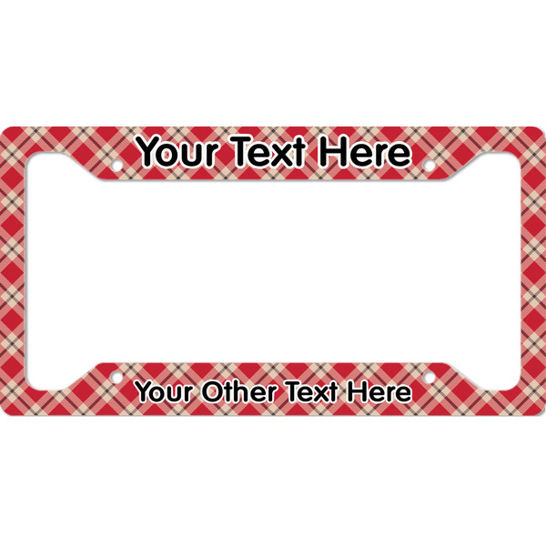 Custom Red & Tan Plaid License Plate Frame - Style A (Personalized)