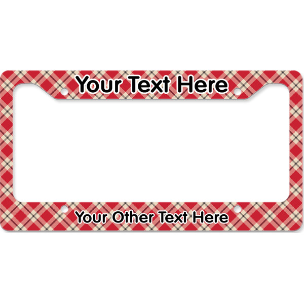 Custom Red & Tan Plaid License Plate Frame - Style B (Personalized)