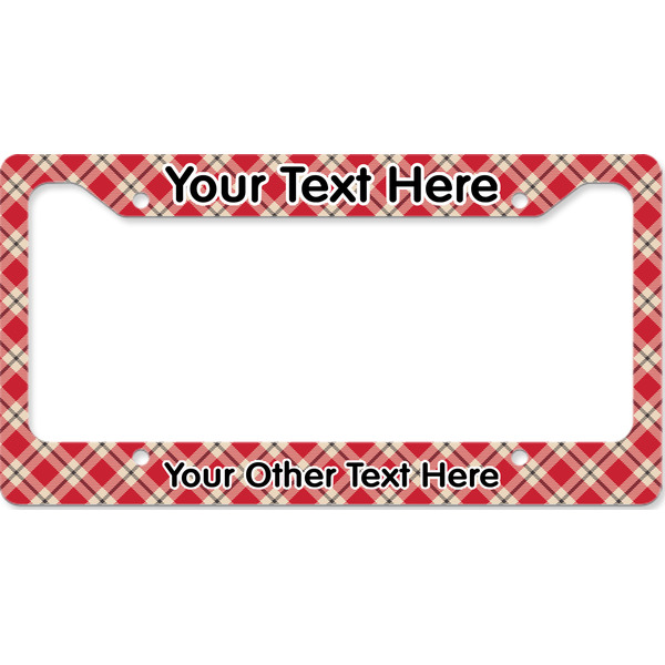 Red & Tan Plaid License Plate Frame Wide