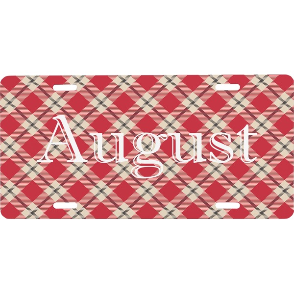 Custom Red & Tan Plaid Front License Plate (Personalized)