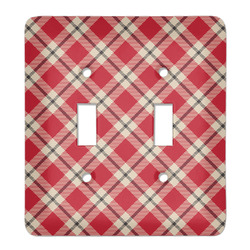 Red & Tan Plaid Light Switch Cover (2 Toggle Plate)