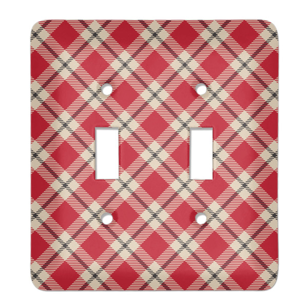 Custom Red & Tan Plaid Light Switch Cover (2 Toggle Plate)