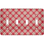 Red & Tan Plaid Light Switch Cover (4 Toggle Plate)