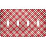 Red & Tan Plaid Light Switch Cover (4 Toggle Plate)