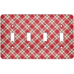 Red & Tan Plaid Light Switch Cover (4 Toggle Plate) (Personalized)