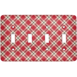 Red & Tan Plaid Light Switch Cover (4 Toggle Plate)