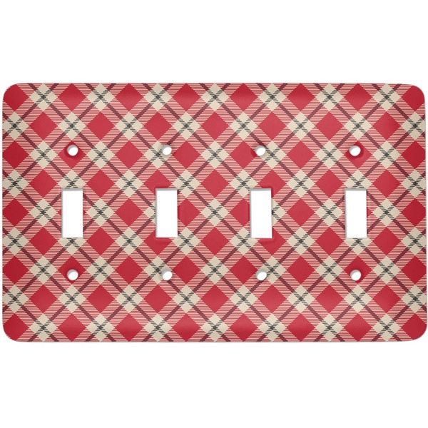 Custom Red & Tan Plaid Light Switch Cover (4 Toggle Plate)