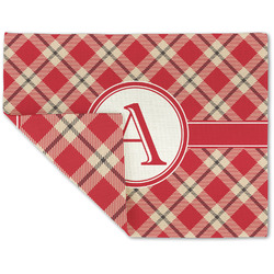 Red & Tan Plaid Double-Sided Linen Placemat - Single w/ Initial