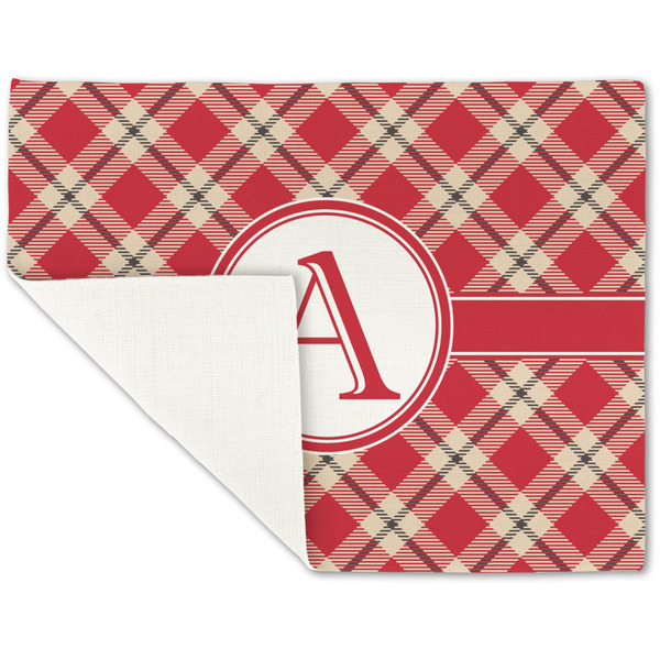 Red & Tan Plaid Linen Placemat - Folded Corner (single side)