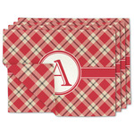 Red & Tan Plaid Linen Placemat w/ Initial