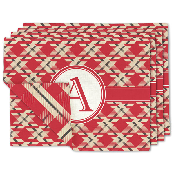 Custom Red & Tan Plaid Linen Placemat w/ Initial