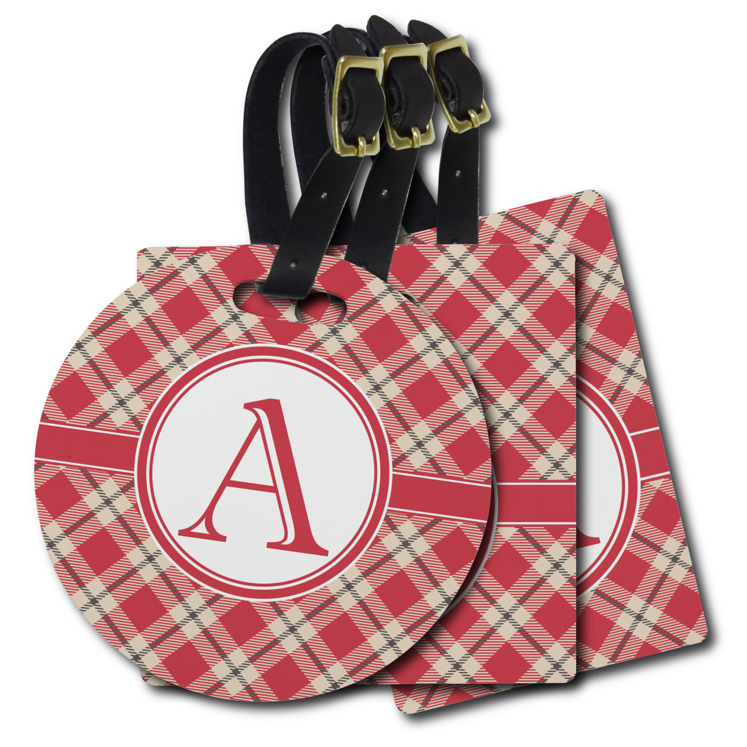 Red & Tan Plaid Plastic Luggage Tags (Personalized) YouCustomizeIt