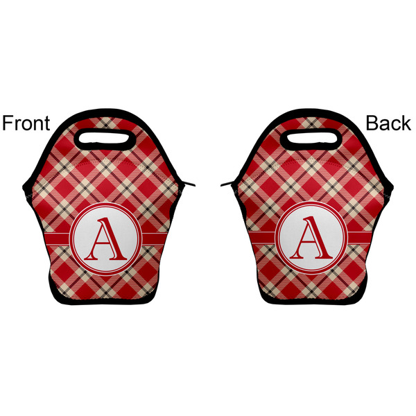 Red & Tan Plaid Lunch Bag - Front and Back