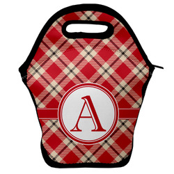 Red & Tan Plaid Lunch Bag w/ Initial