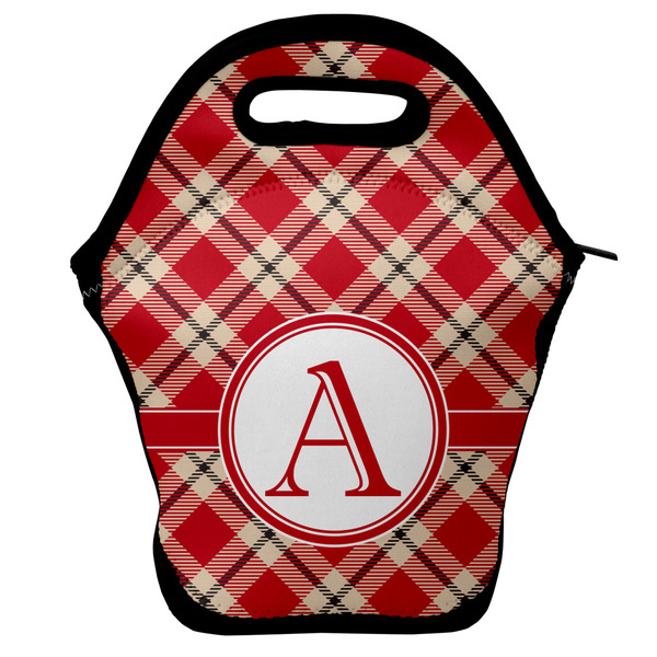 Custom Red & Tan Plaid Lunch Bag w/ Initial