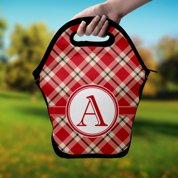 Red & Tan Plaid Lunch Bag - Hand