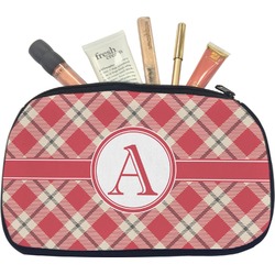 Red & Tan Plaid Makeup / Cosmetic Bag - Medium (Personalized)
