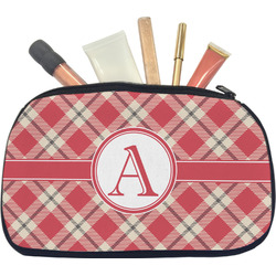 Red & Tan Plaid Makeup / Cosmetic Bag - Medium (Personalized)