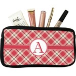 Red & Tan Plaid Makeup / Cosmetic Bag (Personalized)