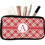 Red & Tan Plaid Makeup / Cosmetic Bag - Small (Personalized)