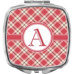 Red & Tan Plaid Compact Makeup Mirror (Personalized)