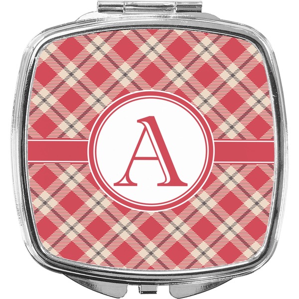 Custom Red & Tan Plaid Compact Makeup Mirror (Personalized)