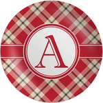Red & Tan Plaid Melamine Salad Plate - 8" (Personalized)
