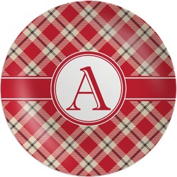 Red & Tan Plaid Melamine Plate (Personalized)